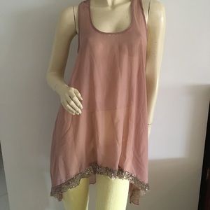 Sheer hi-lo racer back tank top or tunic with keyhole